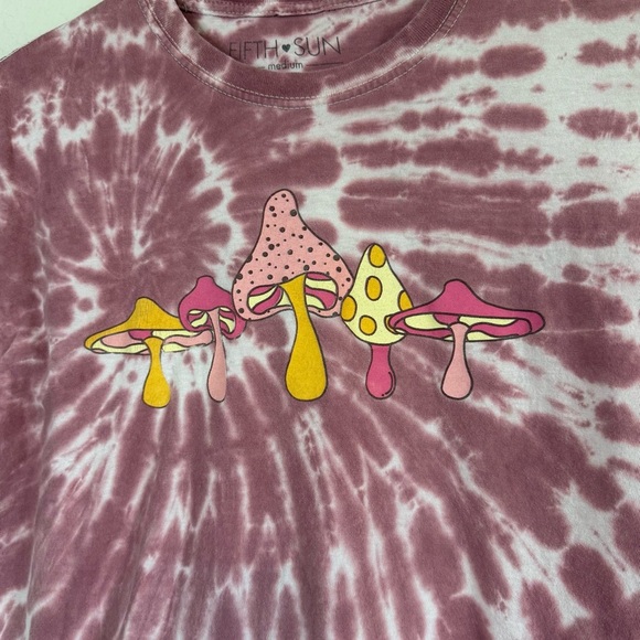 Fifth Sun Pink Tie Dye Mushroom Graphic Short Sleeve Baby Tee T Shirt Size MED - Picture 3 of 9